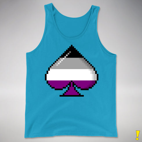 Asexual Pride 8-Bit Pixel Ace of Spades Premium Tank Top - Neon Blue